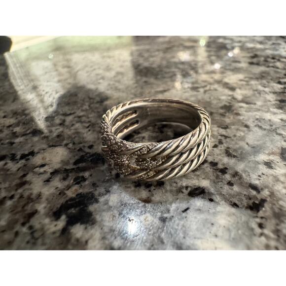 David Yurman Willow Diamond 925 Sterling Silver 3 Row Wide Band Ring Sz 7.5 - Picture 11 of 16